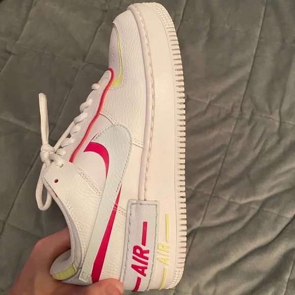 Women’s Nike Air Force 1 Sneakers Size 8 - White, Pink, & Neon Yellow! - Picture 2 of 4